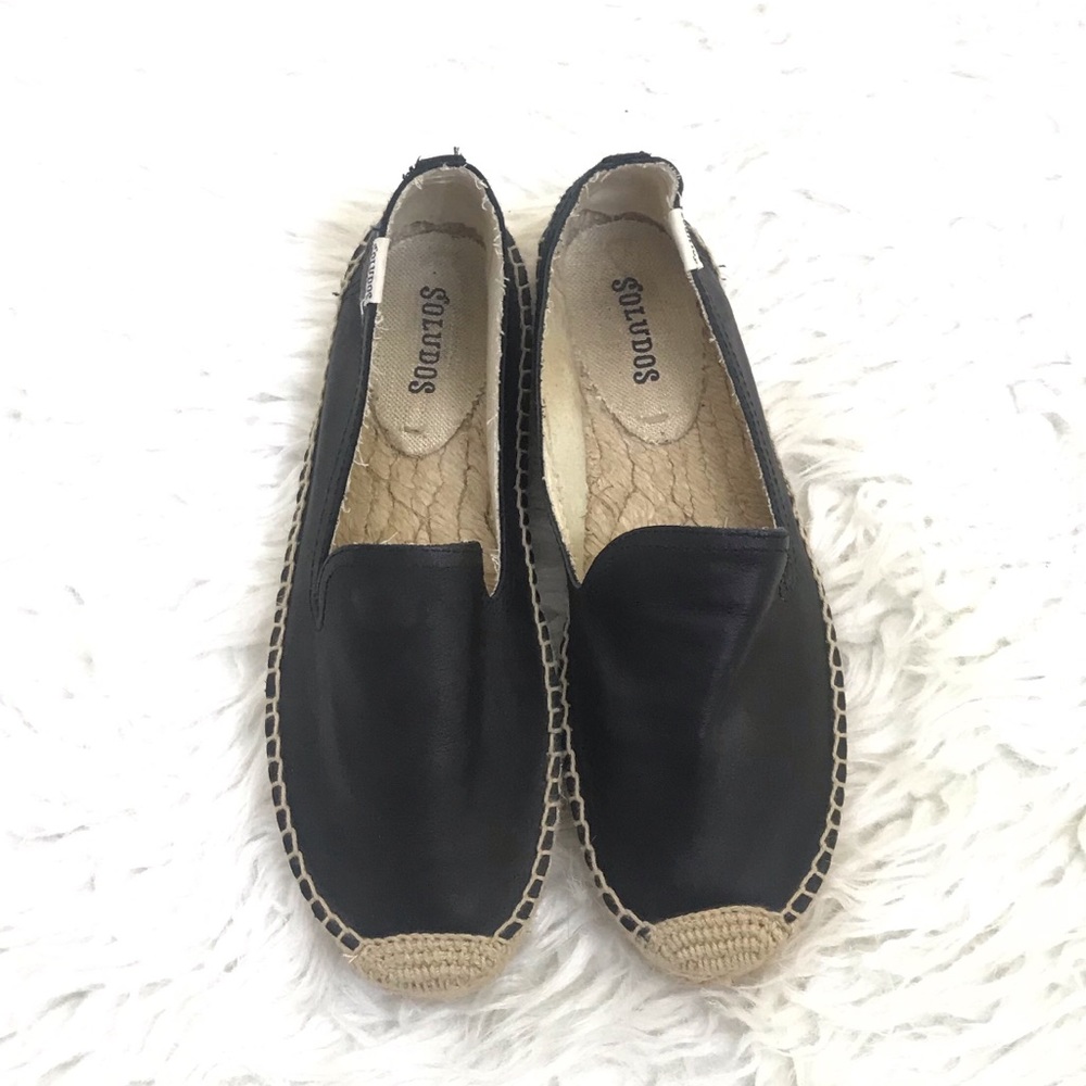 Soludos Black Leather Espadrilles Flats size 7